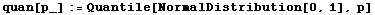 quan[p_] := Quantile[NormalDistribution[0, 1], p]